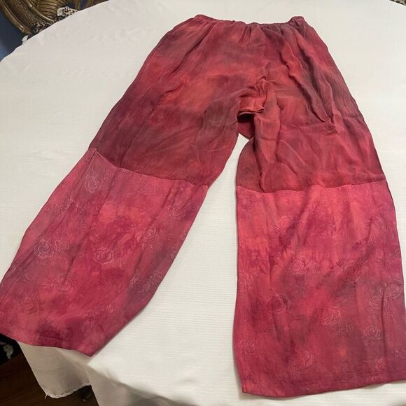 URU Hand Dyed Red Silk Boho Art To Wear Oversized 2 Piece Pant Set One Size - Picture 14 of 14